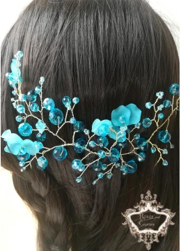 Къса handmade кристална украса за коса Turquoise Charm by Rosie